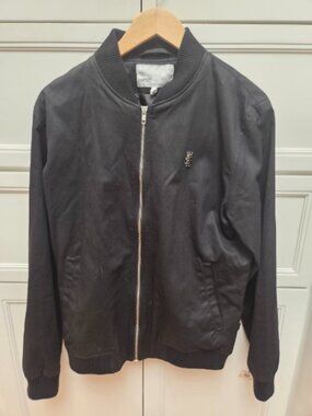 WESC Men's Lightweight Cotton Black Baseball Bomber Jacket (M)